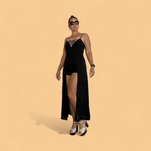 Guess Black Strappy Dress with High Slit